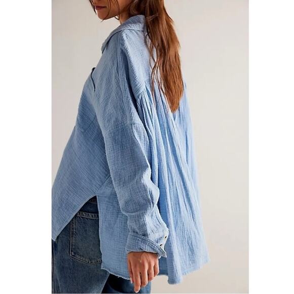 Free People We The Free Cardiff Top in Blue Bell Oversized Large Gauze Cotton - Picture 3 of 11